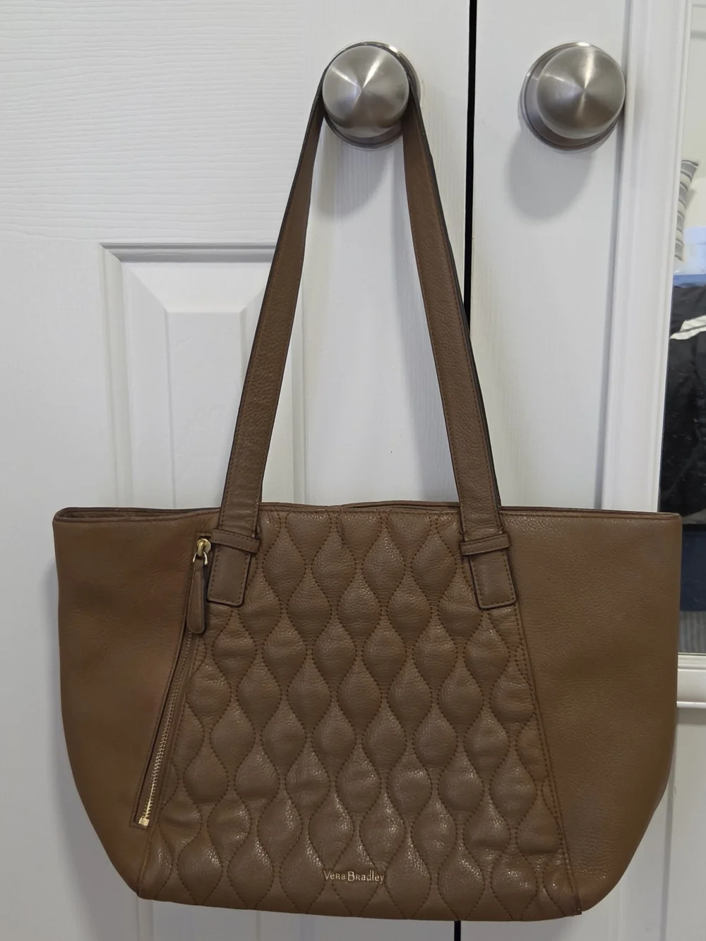 Vera Bradley Quilted Brown Leather Laptop Tote Bag